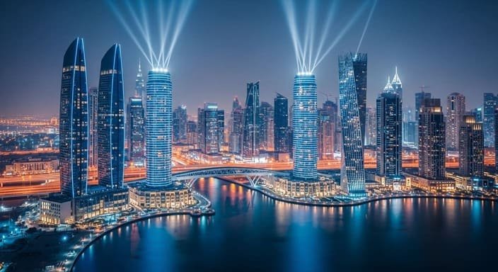 O Horizonte Comercial de Dubai à Noite